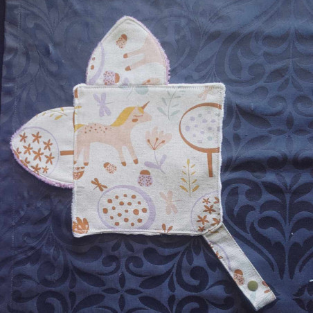 Doudou plat thème licorne